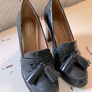 COACH loafer heels with tassels